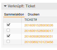 Auswahl der zu ändernden Tickets über Checkboxen