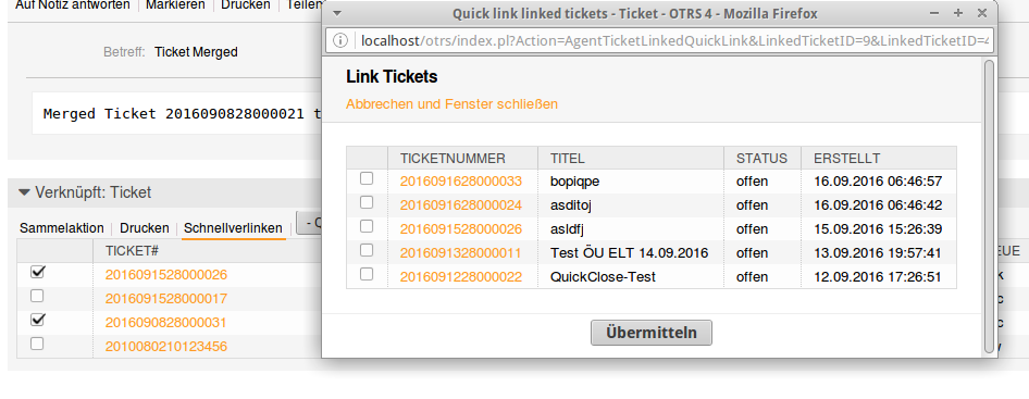 Dialog zum Schnellverknüpfen